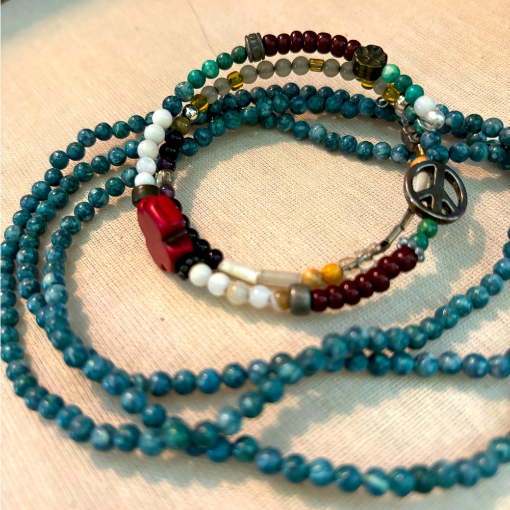 Boho style beaded wrap bracelet and vintage authentic turquoise necklace.
